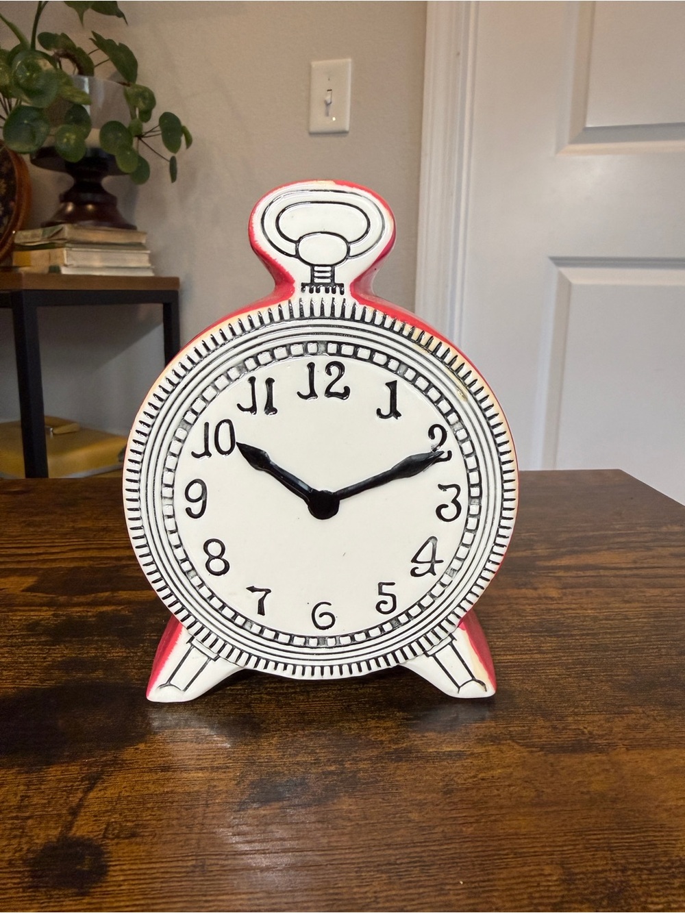 Vintage Style Ceramic Pocket Watch Clock Pink White Black Whimsical Mantel Decor